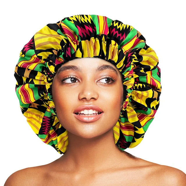 African Ankara Pattern Satin Lined Bonnet Women Extra large